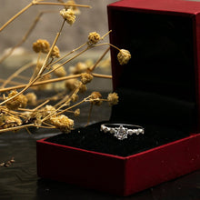 Load image into Gallery viewer, Silver ring in a red box with dried flowers on a blurred background
